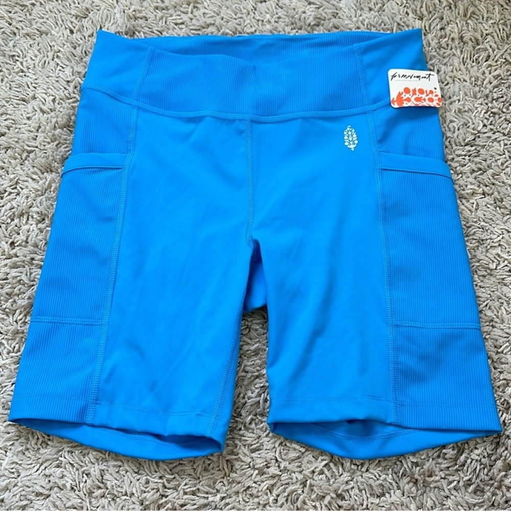 NWT FP Movement Instant Replay Varsity Blue Bike Shorts Pockets XS/S